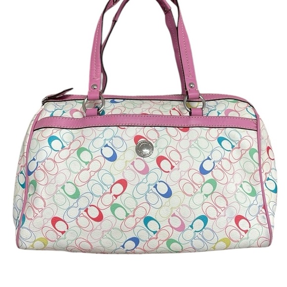 COACH Purse Chelsea Satchel F16875 Pink Vintage Pink White Vinyl Leather - Picture 1 of 14